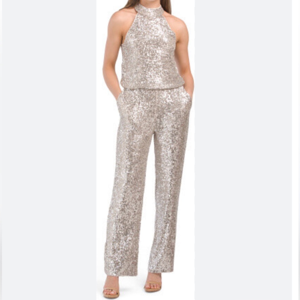 Cable and Gauge Sequin Halter Jumpsuit